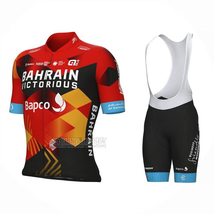 2023 Cycling Jersey Bahrain Victorious Red Black Short Sleeve And Bib Short